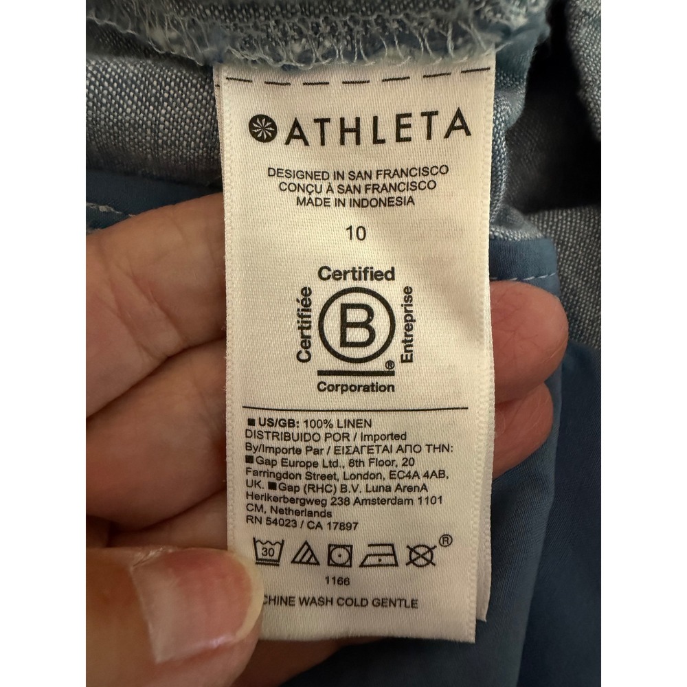 Athleta Linen Blend Shorts Womens 10 Blue Drawstring Zip Pocket Summer Casual - Picture 8 of 10